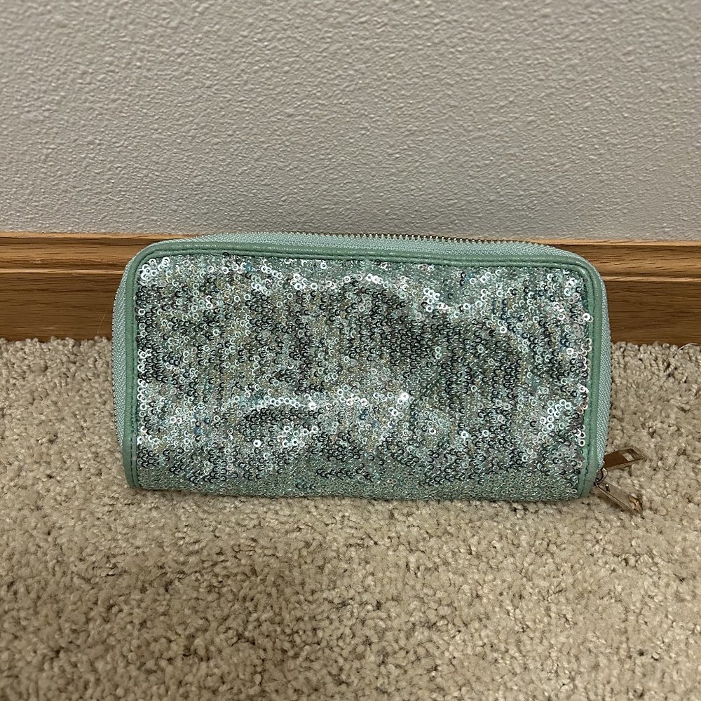 Buckle Double Zip Sequin Wallet